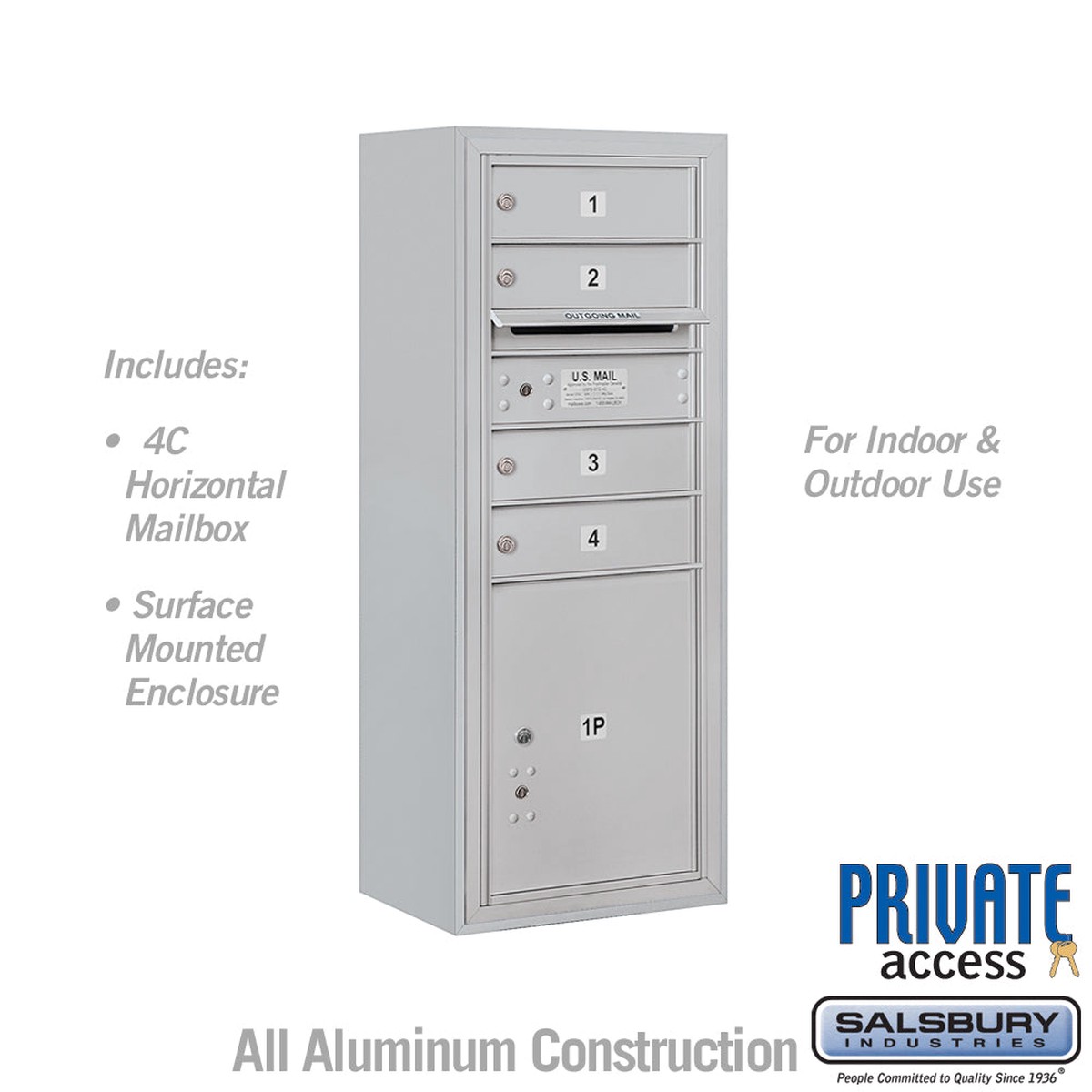 10-Door Surface Mounted Mailbox with Parcel Locker for Private Access