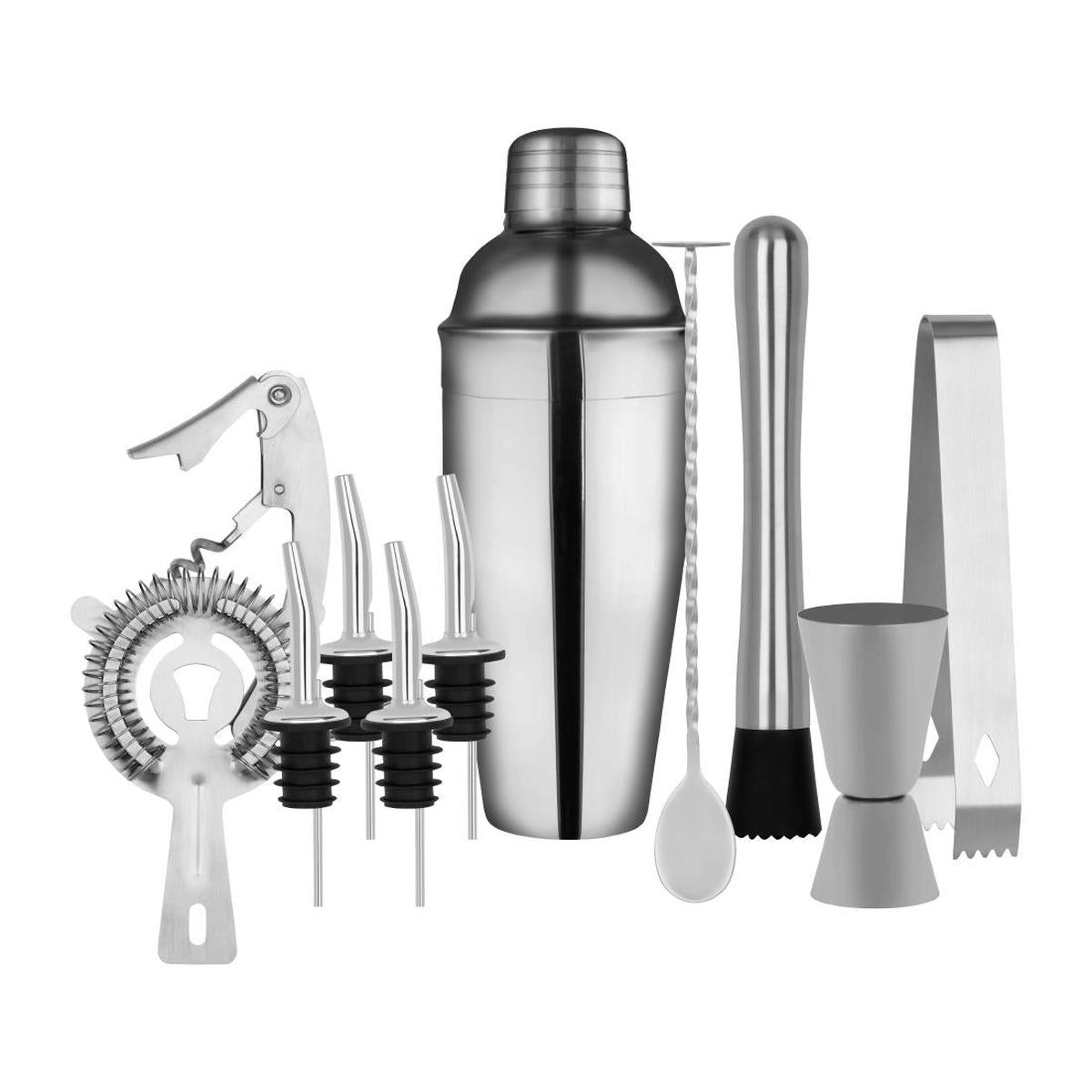 Zanzi Cocktail Set 11pc Stainless Steel in Bartender Roll PAS-FZ764