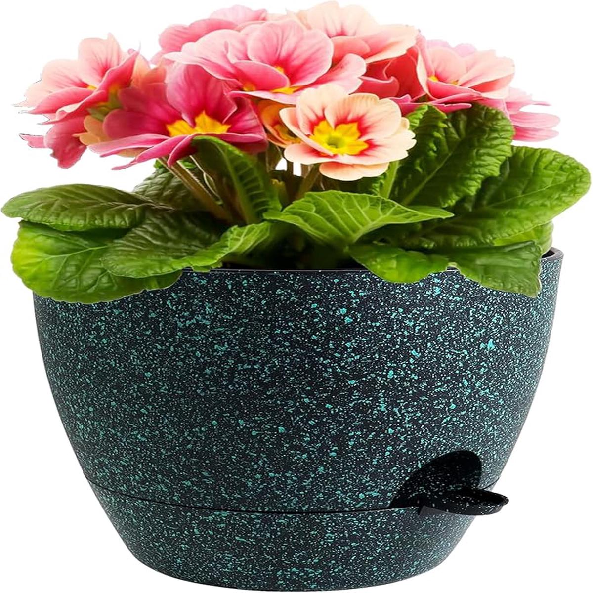 12 inch Large Self Watering Pots for Indoor Outdoor Plants, Flower Plant Pots with Mesh Drainage Holes for Garden House Plants, Plastic Planters for Home Plants, Bla