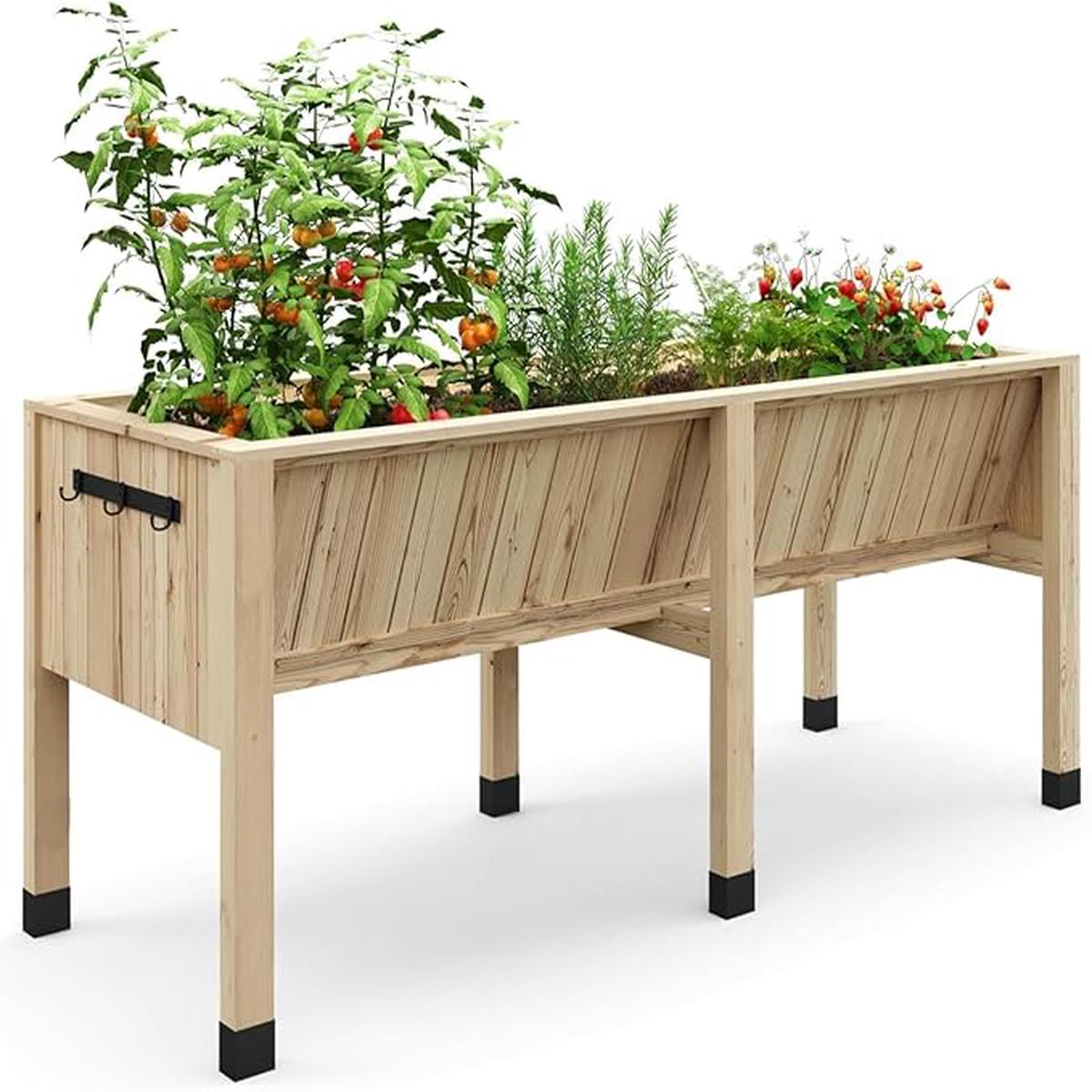 45x23x30 Inch Raised Garden Bed with Legs, 13.7In Depth Wooden Planter Box for Outdoor Growing Vegetables and Herbs, Elevated Garden Bed with Hooks for Backyard, Pat