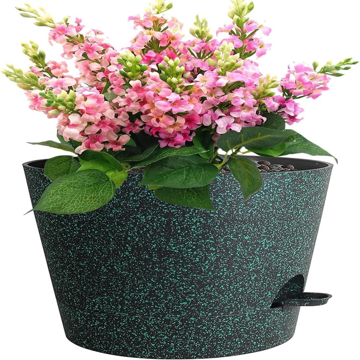 12 inch Large Self Watering Pots for Indoor Outdoor Plants, Flower Plant Pots with Mesh Drainage Holes for Garden, Plastic Planters with Reservoir for Home Plants, B