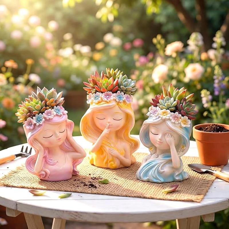 3 Pcs Miniature Fairy Head Succulent Plant Pot Set, 4 Inch Angel Face Flower Pots, Indoor Cactus Pots, Cute Vase Decorations for Garden Home Decor Plant Lovers Gift
