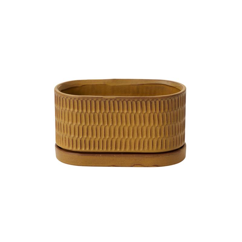 Zelle Ochre Trough Planter with Drainage and Tray | 7 x 3.25 Inches