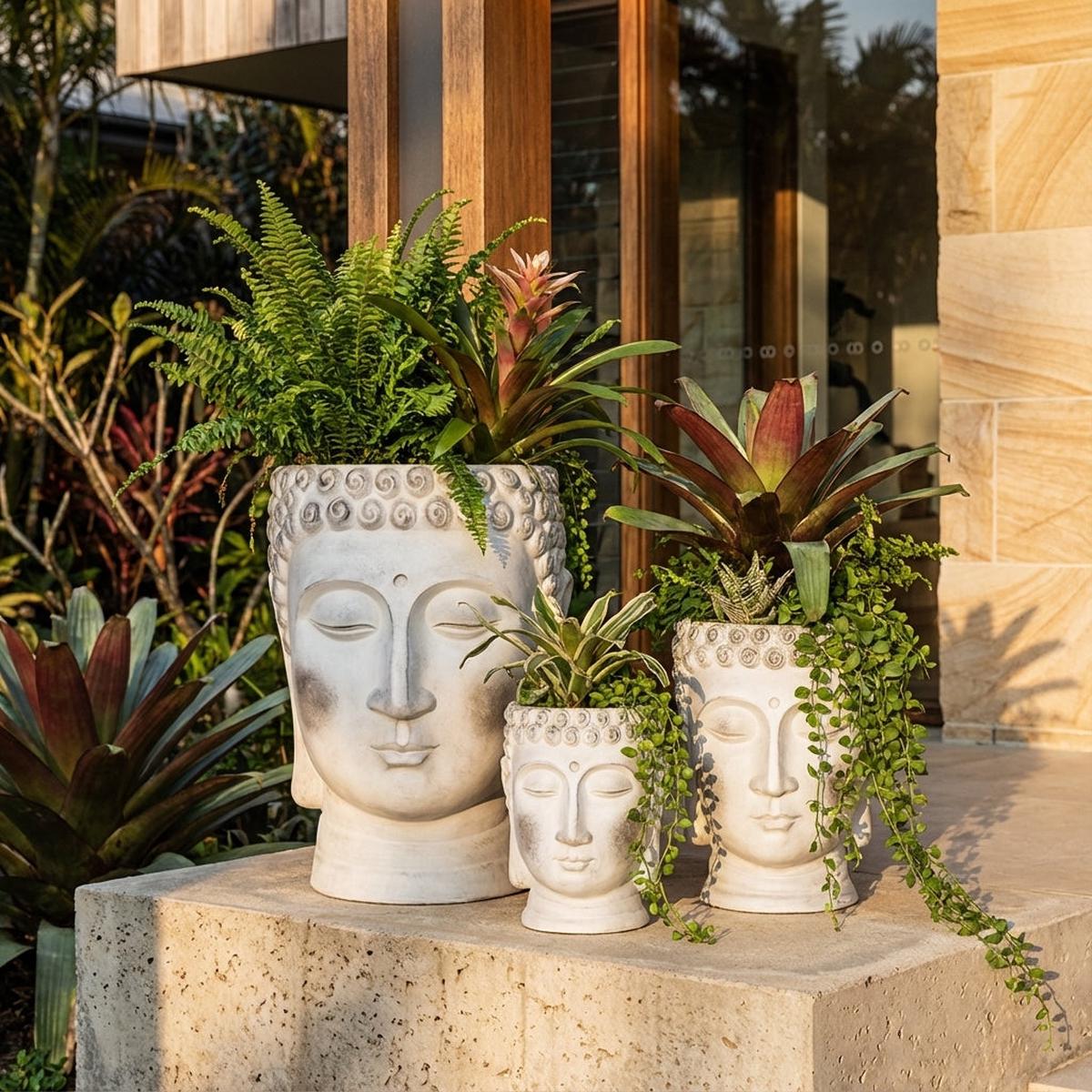 White Balinese Head Planter - Various sizes available
