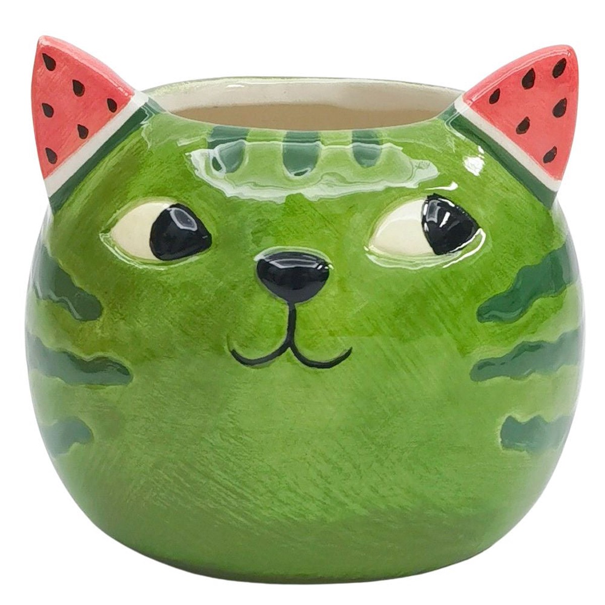 Watermelon Cat Small Planter Green