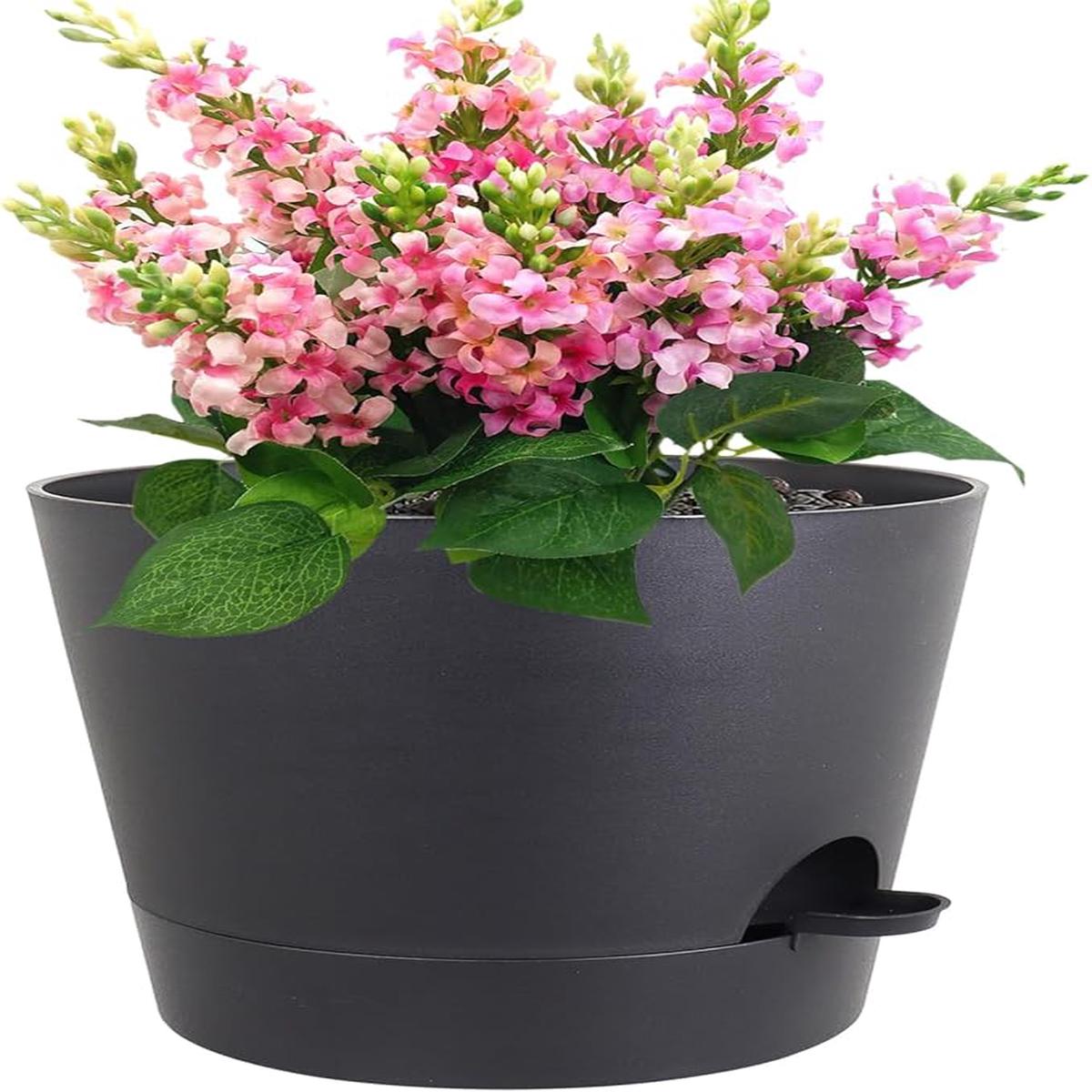 12 inch Large Self Watering Pots for Indoor Outdoor Plants, Flower Plant Pots with Mesh Drainage Holes for Garden House Plants, Plastic Planters with Reservoir for H