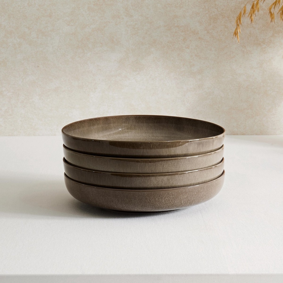 Juniper Reactive Glaze Set of 4 Pasta Bowls - Mocha