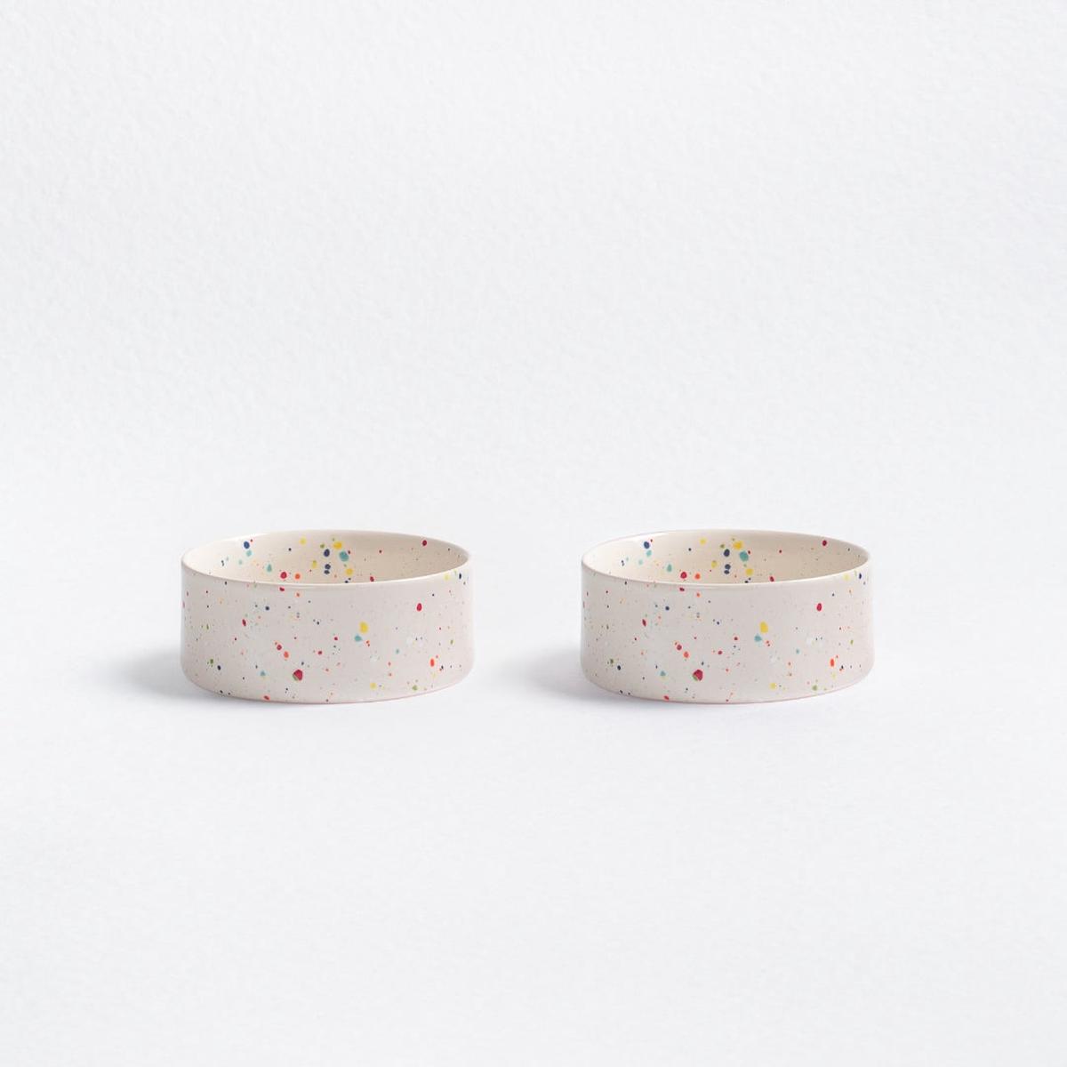 White Medium Stoneware Ceramic Pet Bowls, Set of 2
