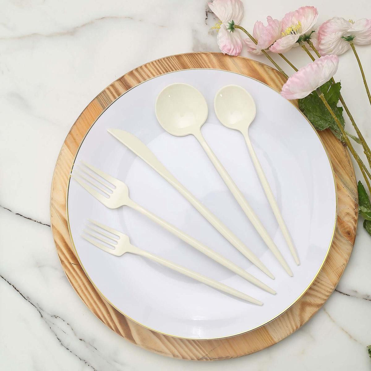 50-Pack Plastic Utensil Set Ivory - Heavy Duty Premium Disposable Sleek Flatware