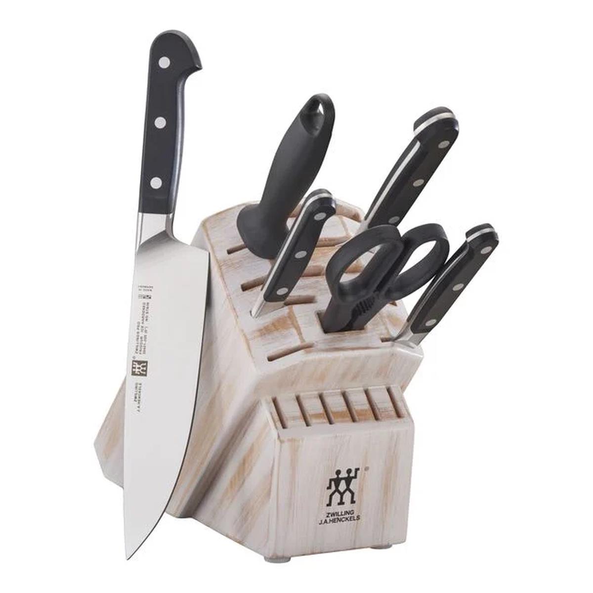 7-pc, Knife block set, rustic white