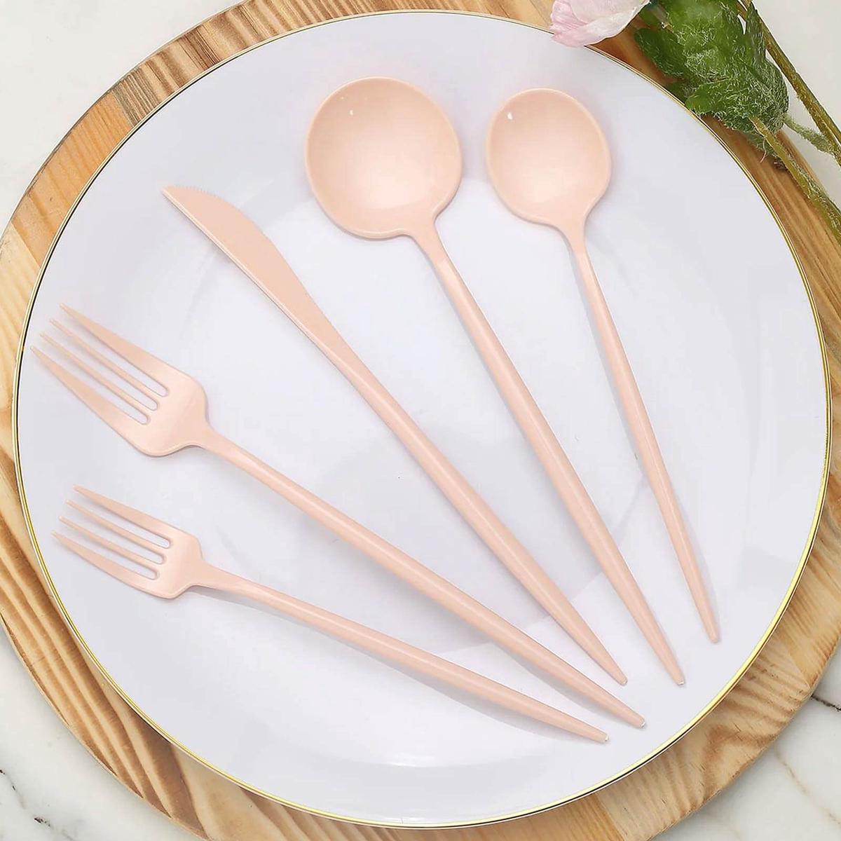 50-Pack Plastic Utensil Set Blush Pink - Heavy Duty Premium Disposable Sleek Flatware