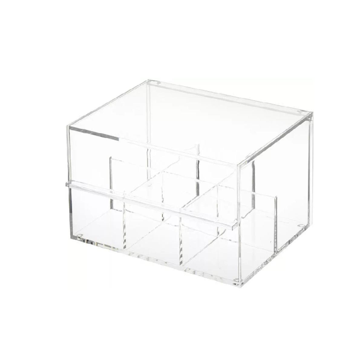 Acrylic tea bag box with 6 compartments - transparent