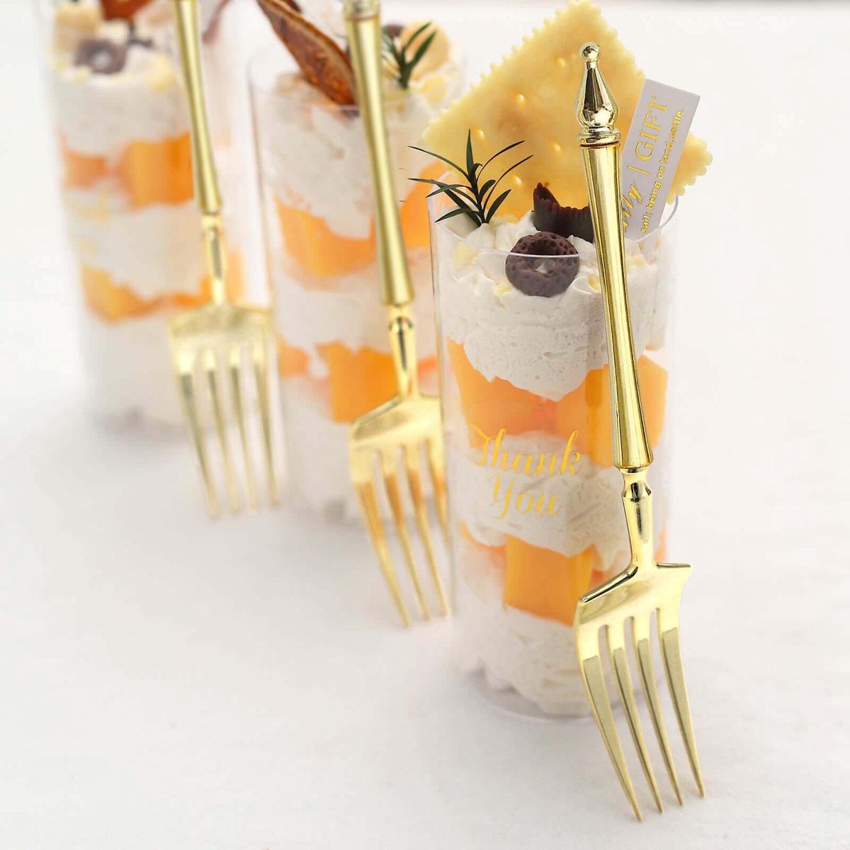 24-Pack Plastic Dessert Forks 6" Gold with Roman Column Handle - European Style Disposable Utensils